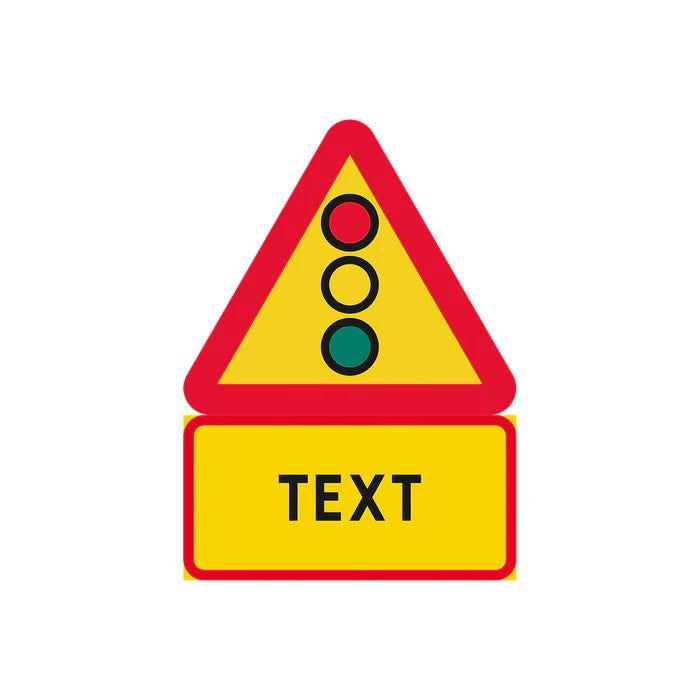 Plastvägmärke A22 – Varning för flerfärgssignal med tilläggsskylt K3 N